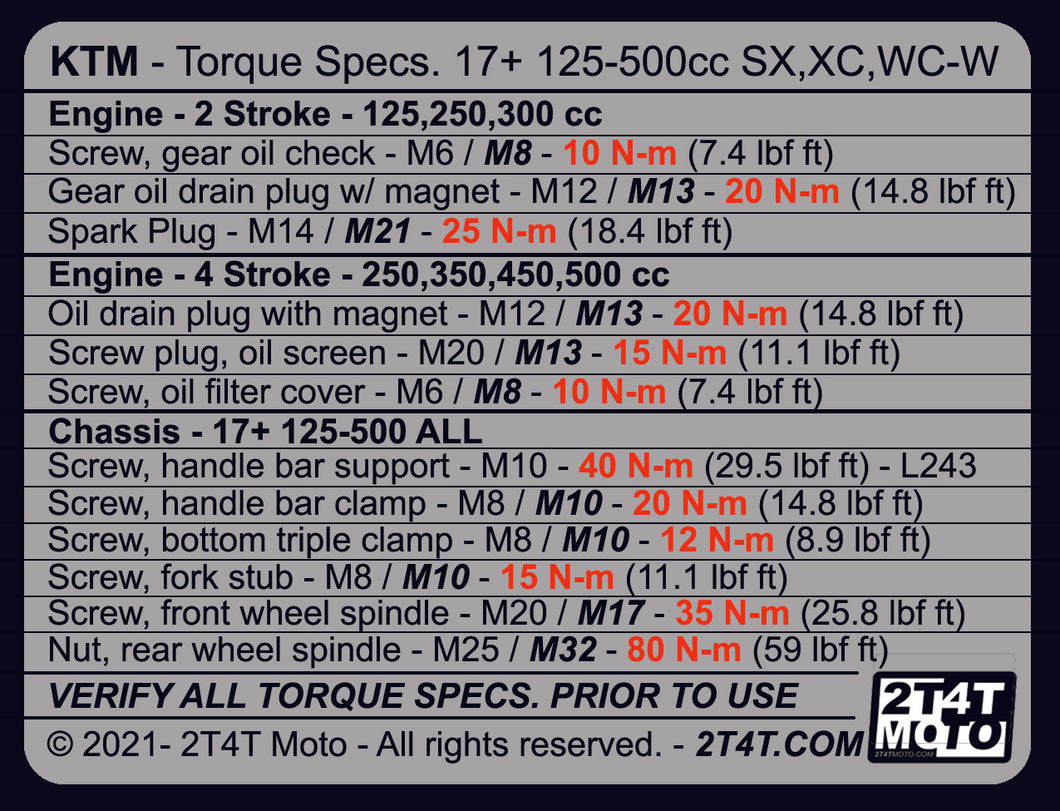 KTM Torque & Socket Decal - 3 Pack - (Husky/GasGas) 2017+ 125-500cc
