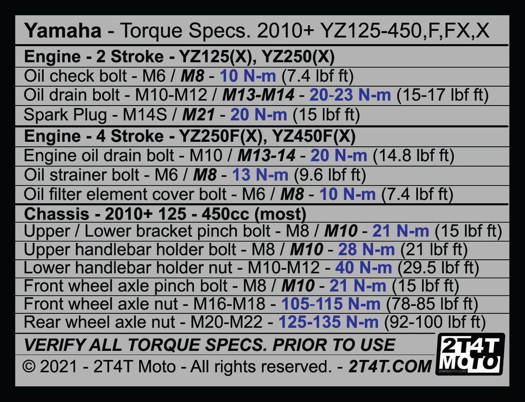YAMAHA Torque & Socket Decal - 3 Pack - 2010+ 125-450cc
